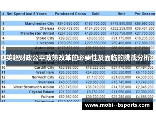 英超财政公平政策改革的必要性及面临的挑战分析 英超财政公平政策改革的必要性及面临的挑战分析